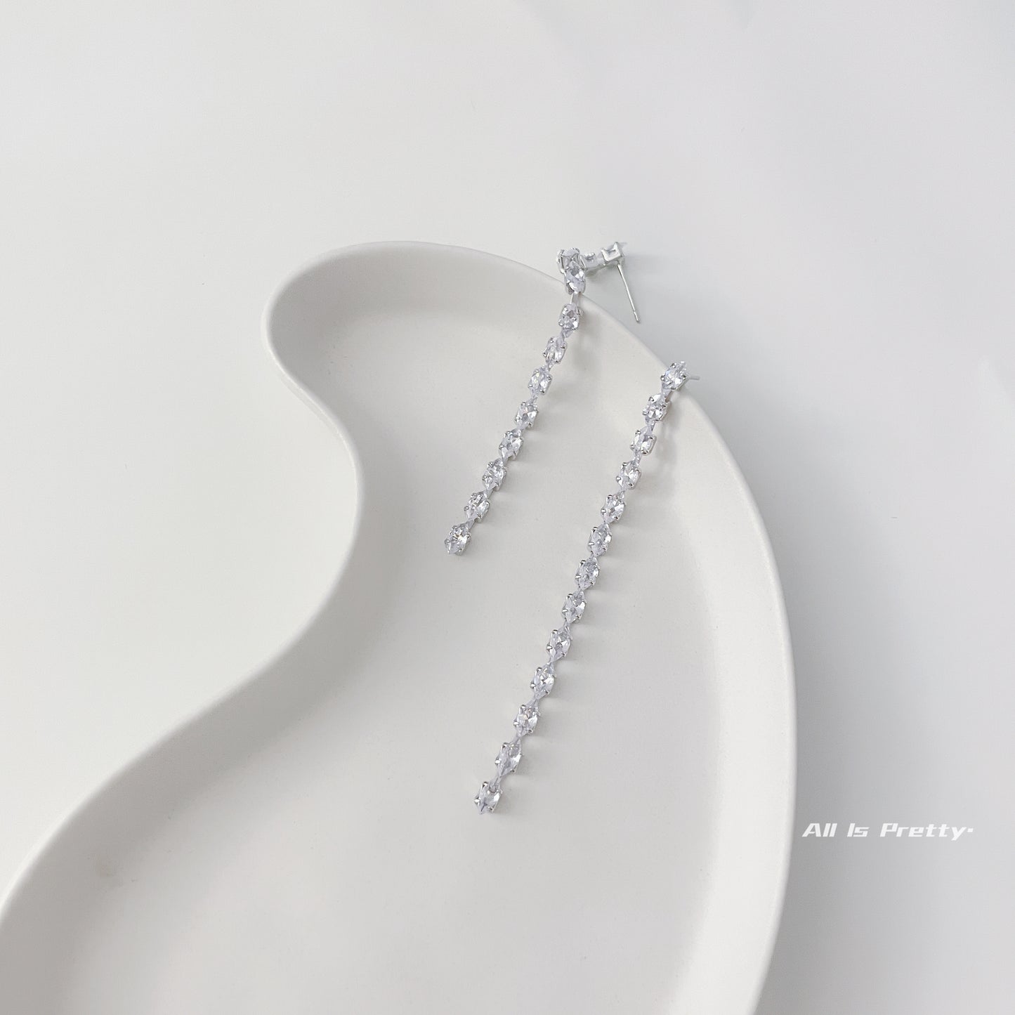 Crystal tassel drop earrings (clip/pin)