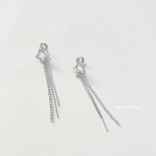 Star tassel clip earrings