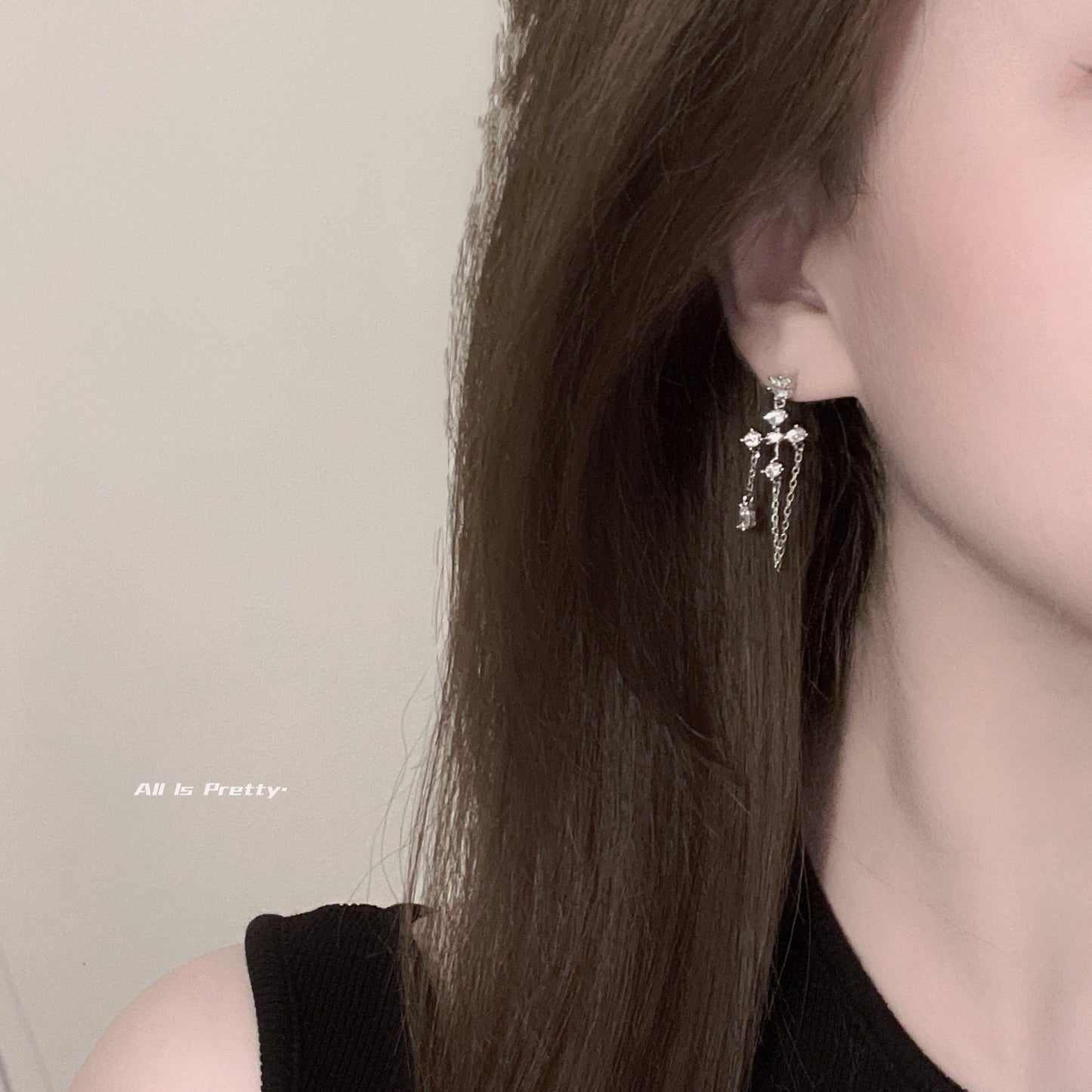 Crystal cross tassel earrings