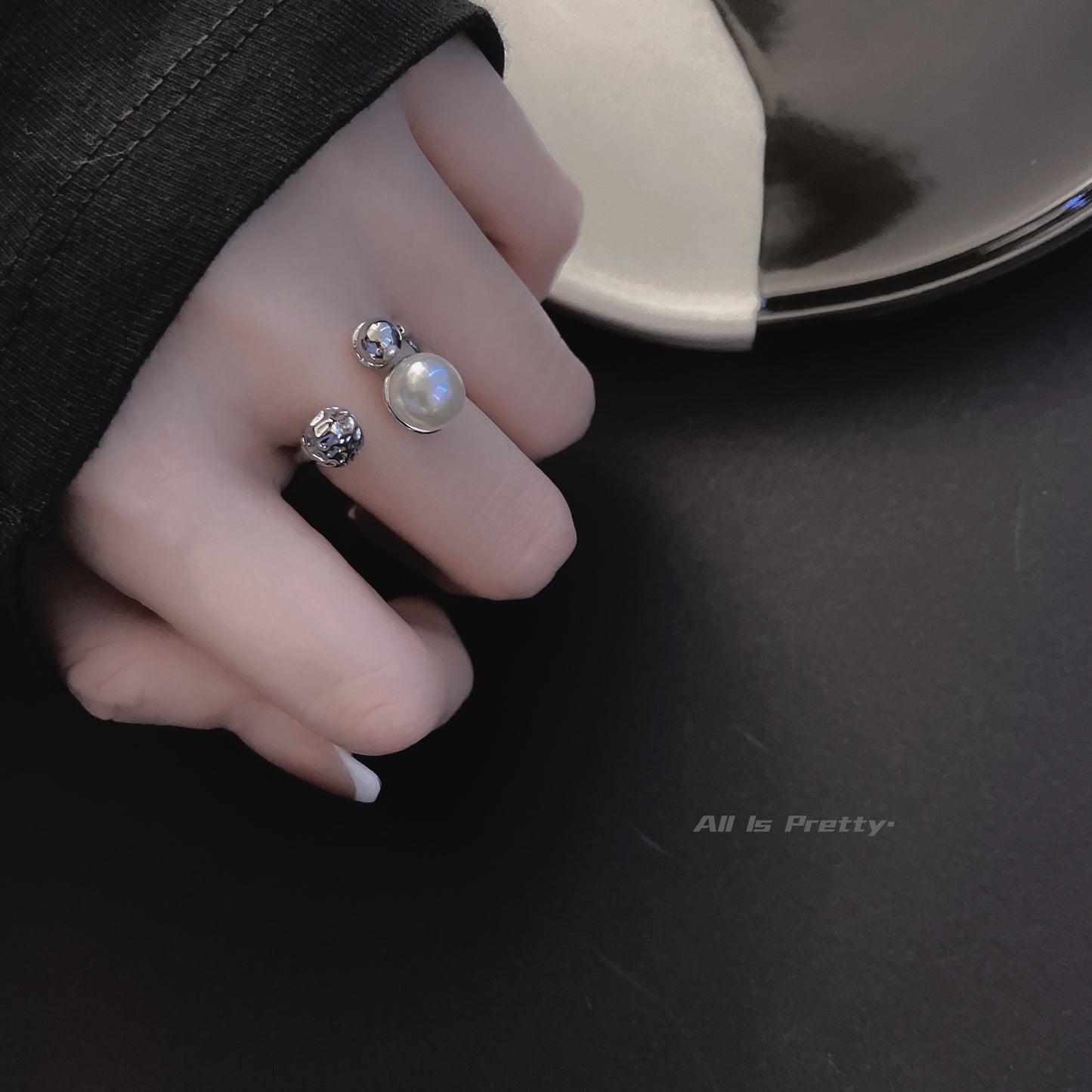 Handmade pearl top open ring