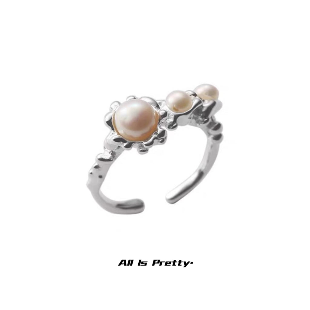 Handmade pearls sterling silver ring