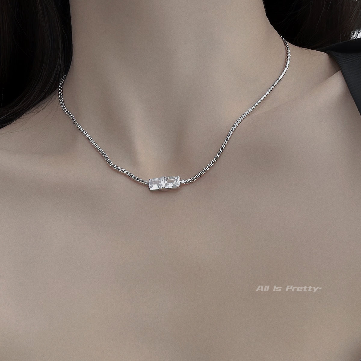 Ice cube pendant choker necklace