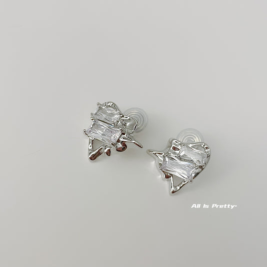 Heart crystal clip-on earrings