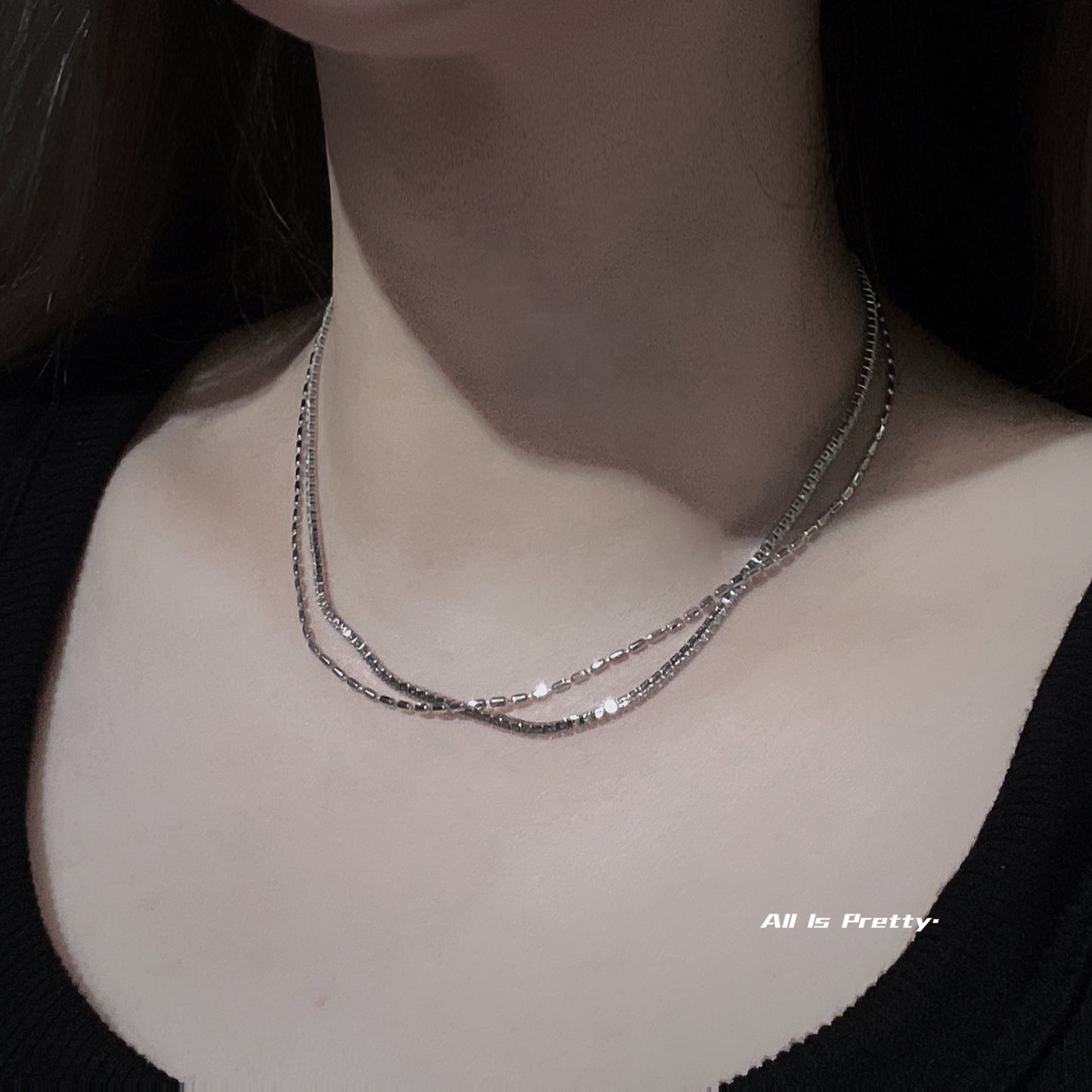 Double layered crystal chain necklace