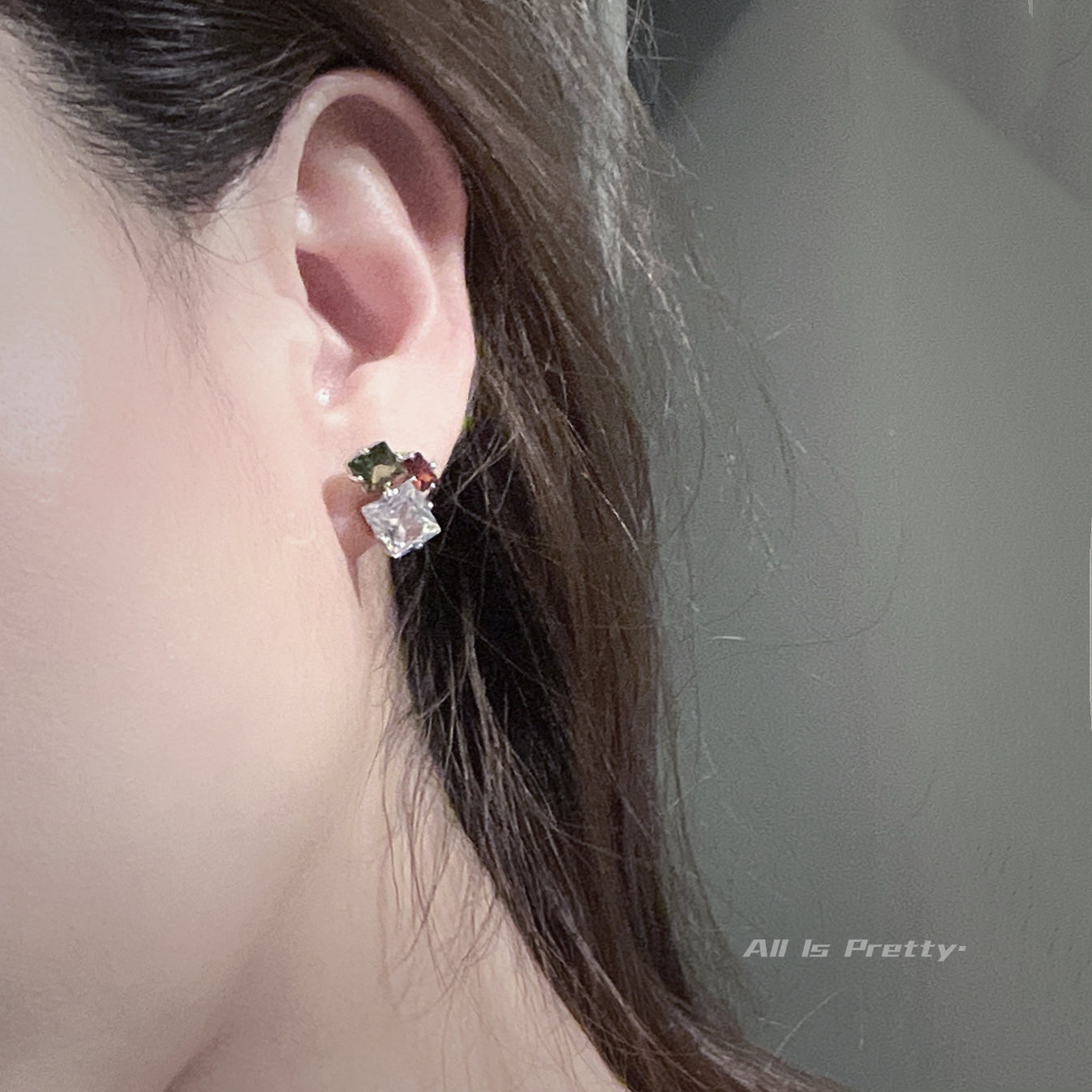 Geometry colour gem studded earrings