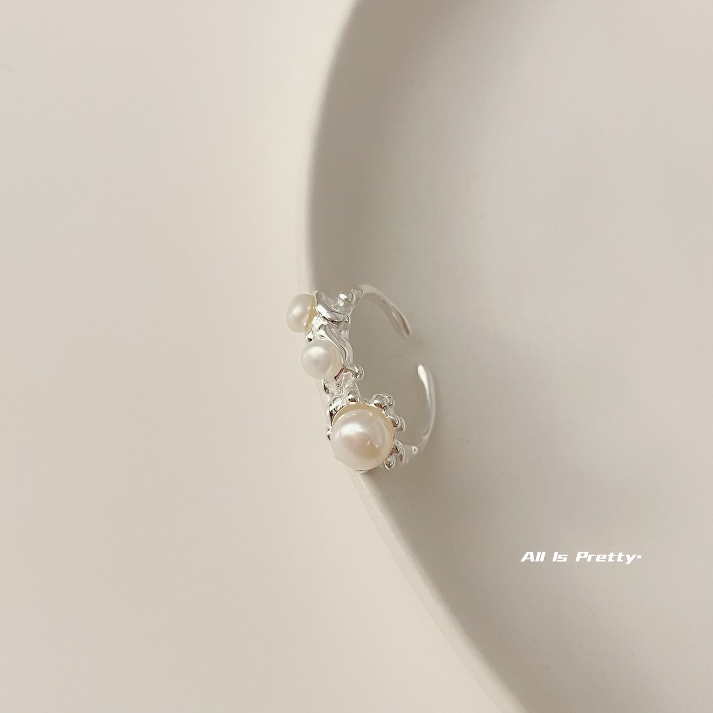 Handmade pearls sterling silver ring