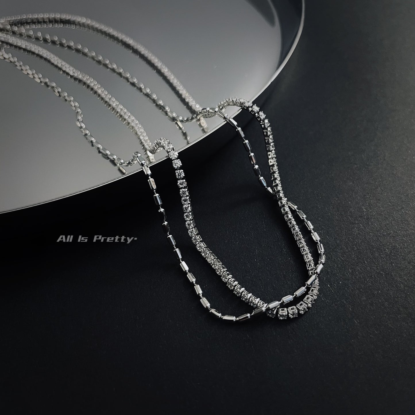 Double layered crystal chain necklace