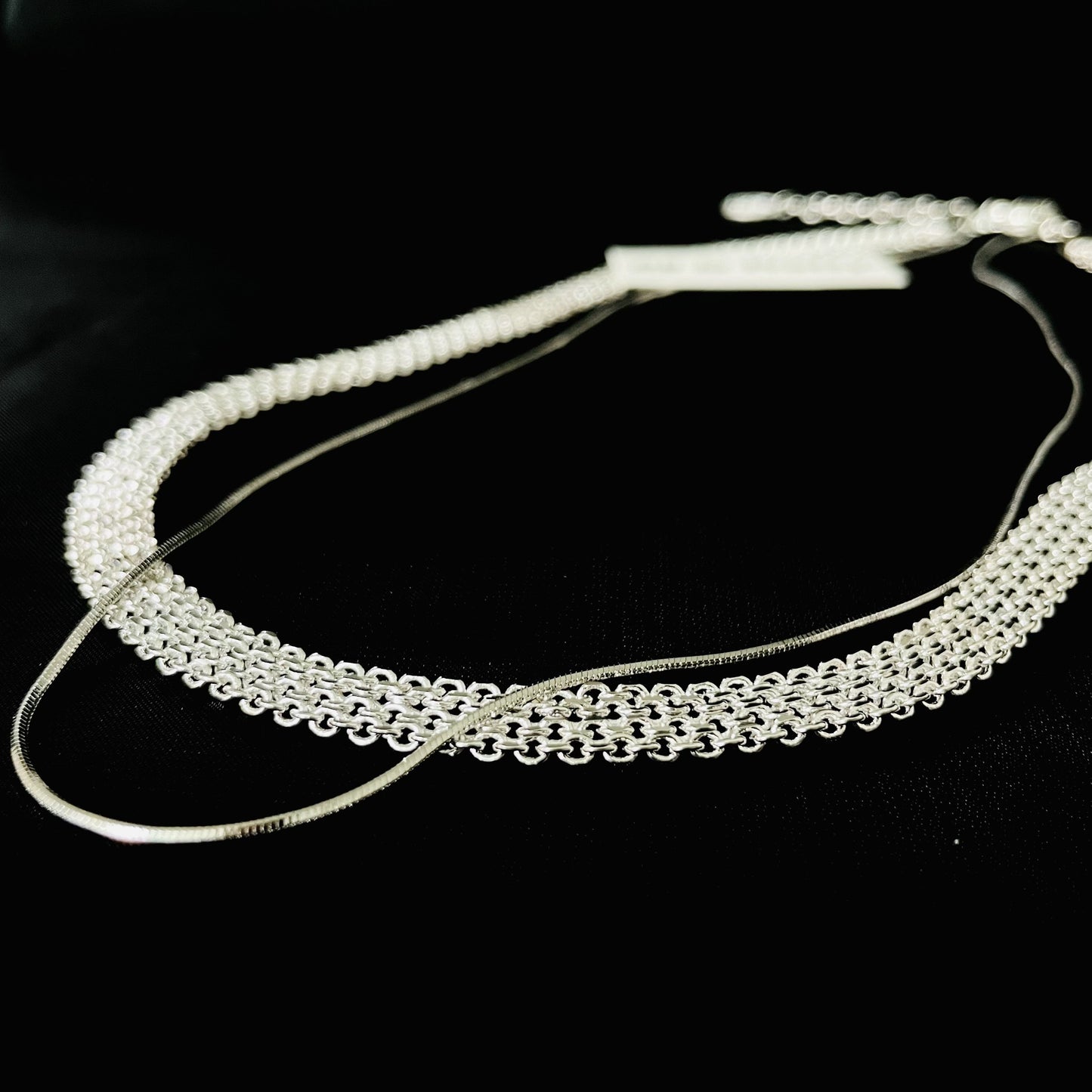 Texture herringbone silver necklace set