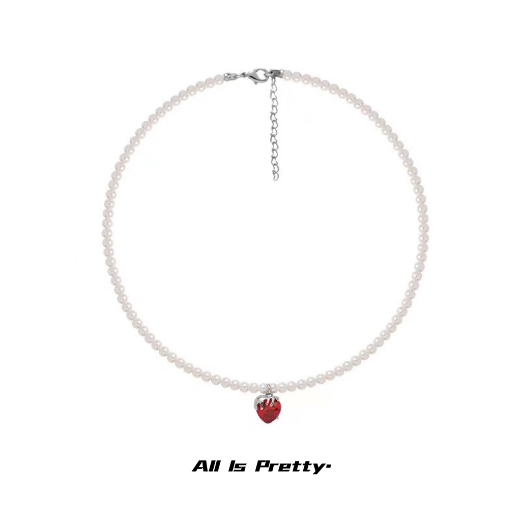 Red crystal heart pearl necklace
