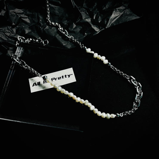 Unisex link chain pearl necklace