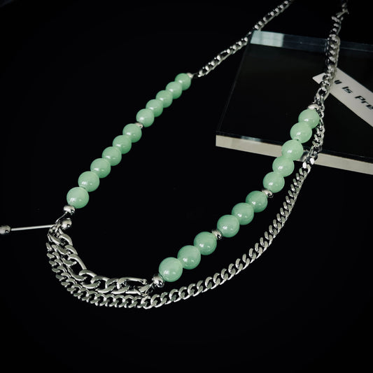 Double layered jade chain necklace