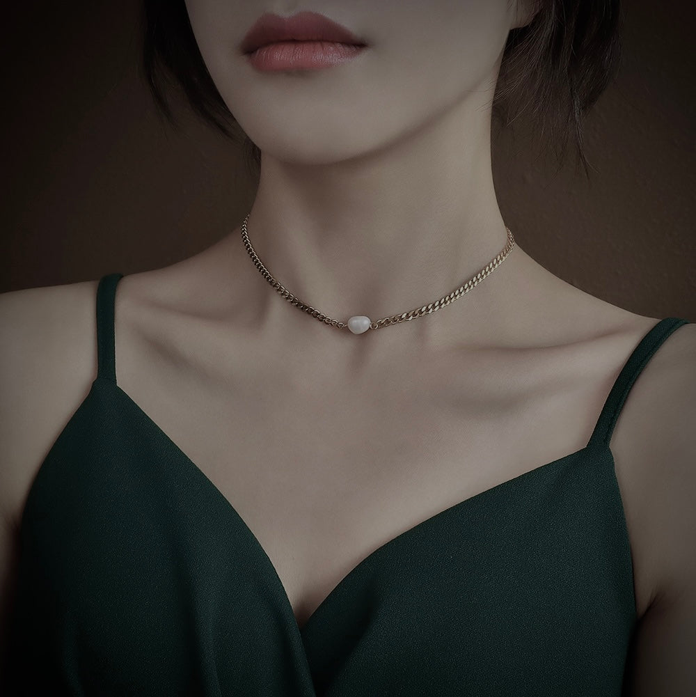 Minimalism pearl chain choker necklace