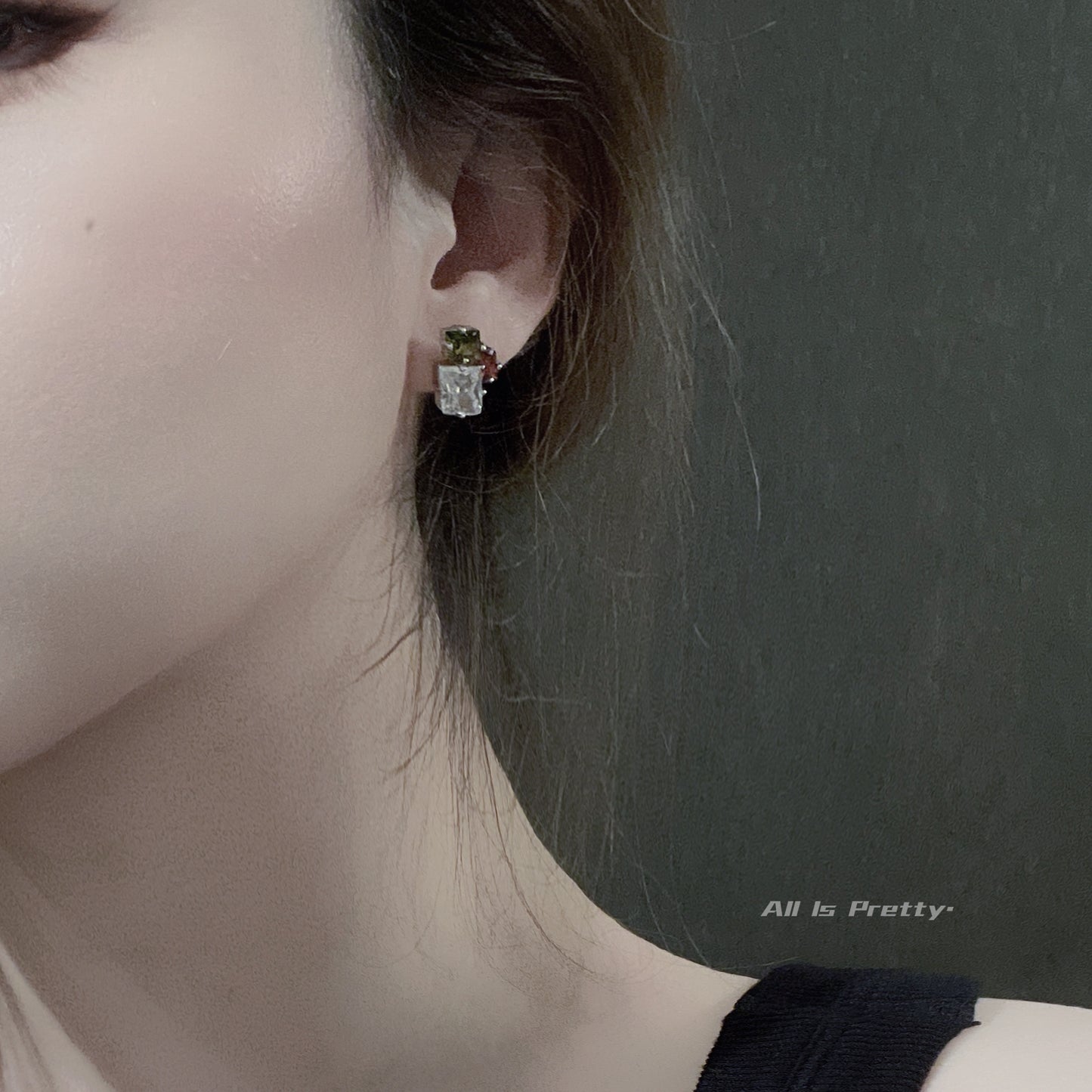 Geometry colour gem studded earrings