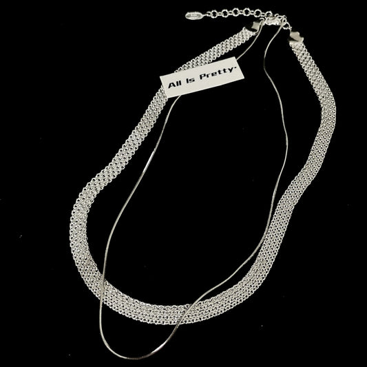 Texture herringbone silver necklace set