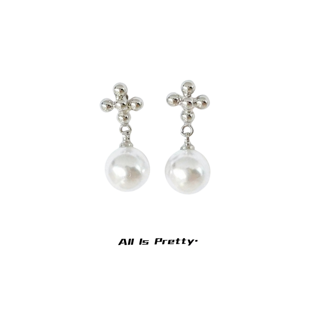 Serenity Cross Pearl Earrings