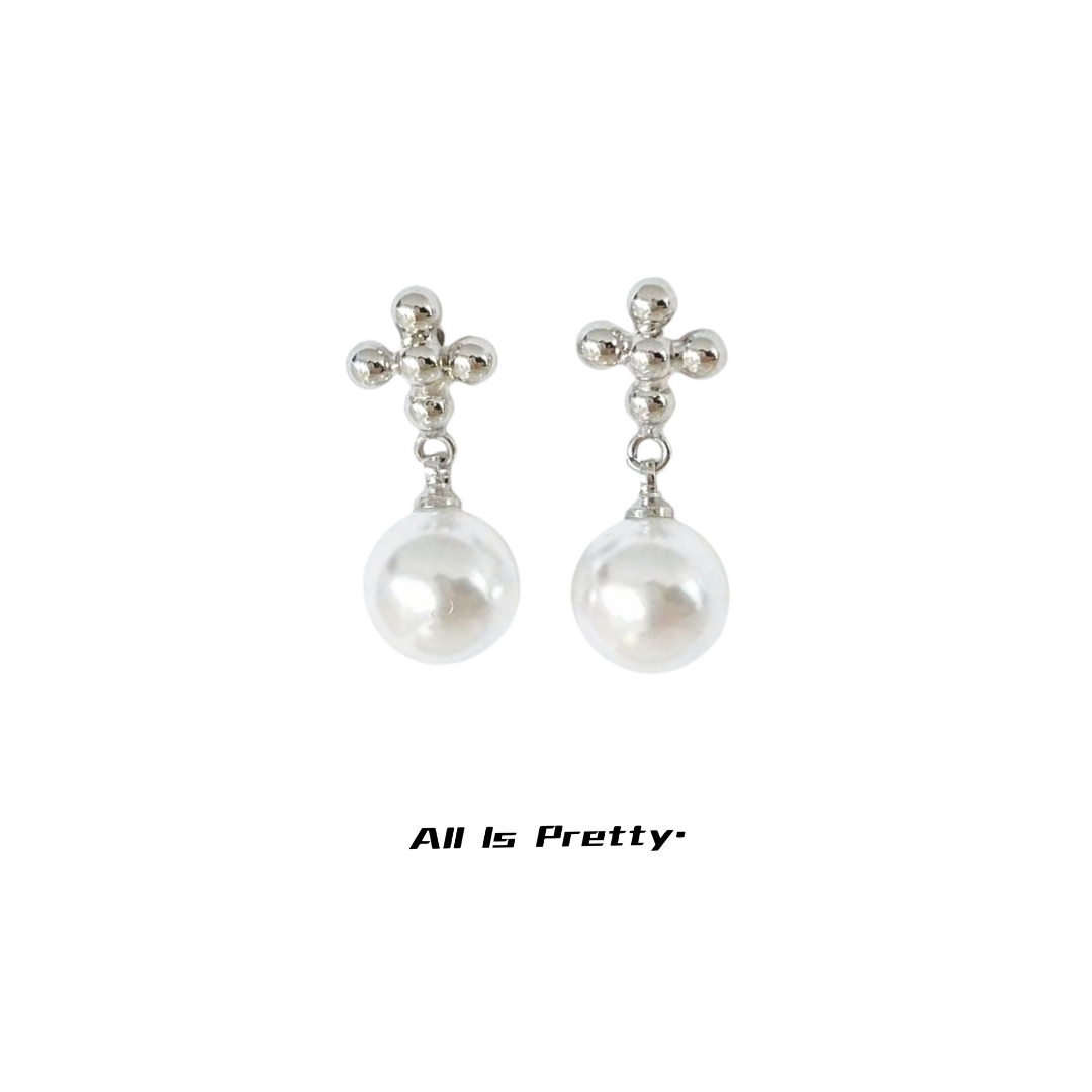 Serenity Cross Pearl Earrings