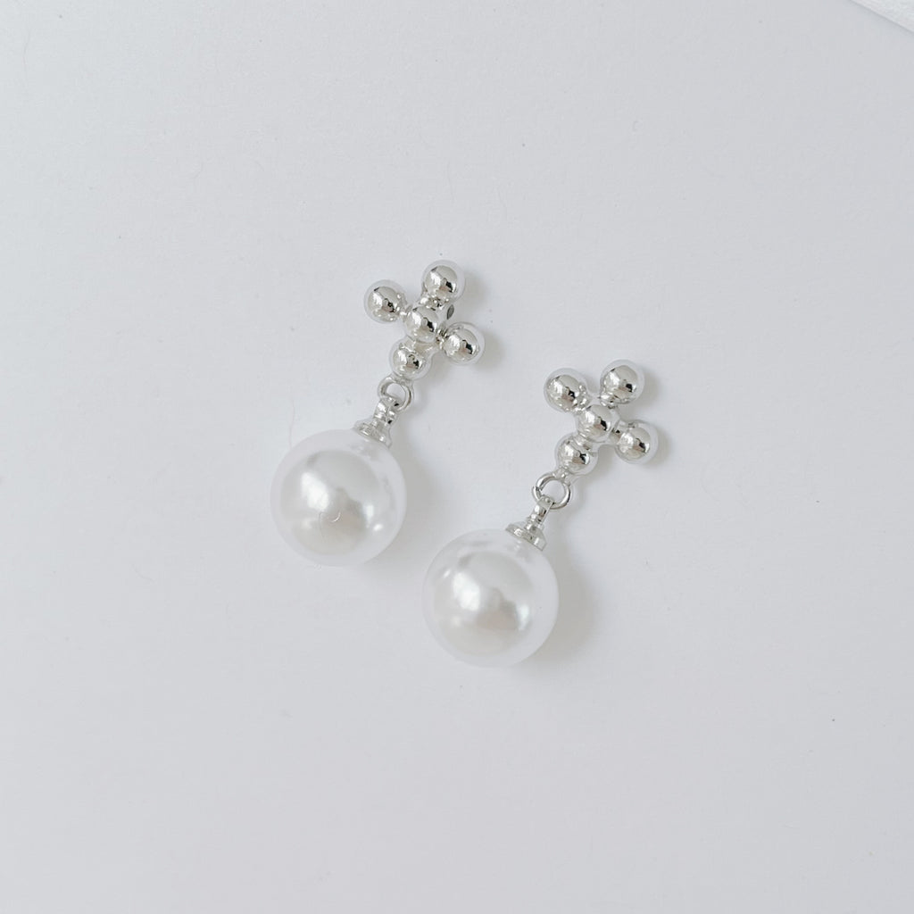 Serenity Cross Pearl Earrings