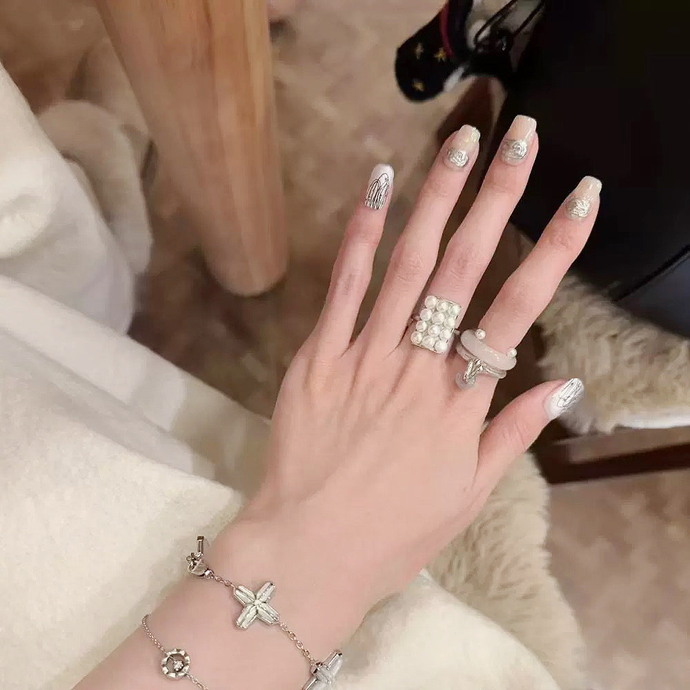 Pearl Grid Open Ring