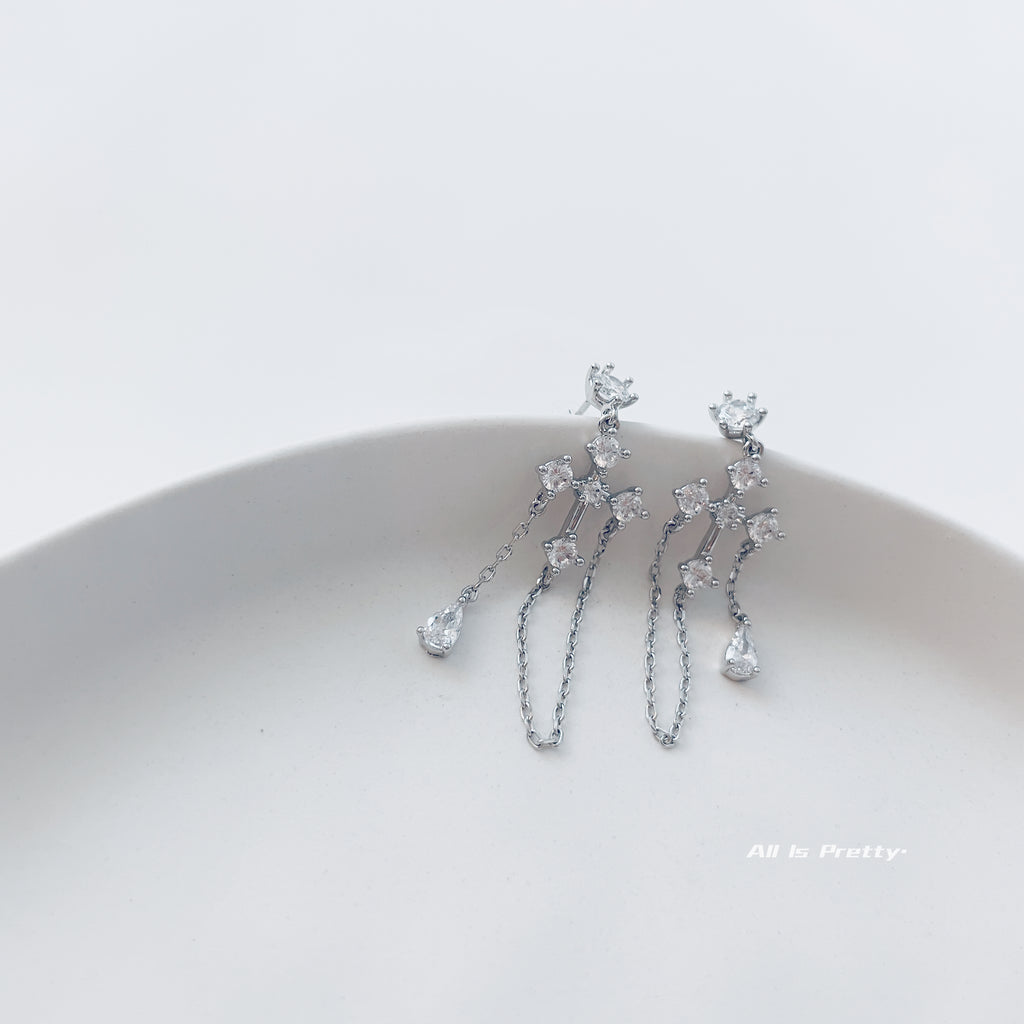 Crystal cross tassel earrings
