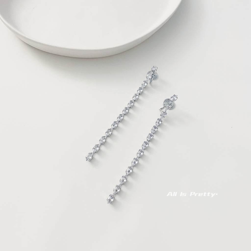 Crystal tassel drop earrings (clip/pin)