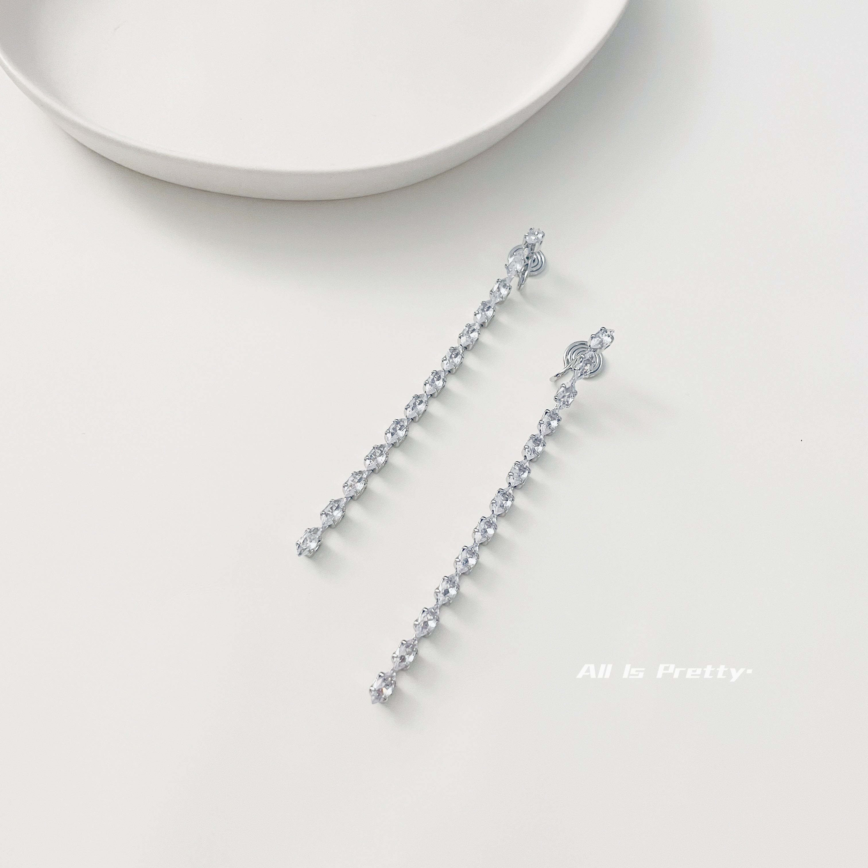 Crystal tassel drop earrings (clip/pin)
