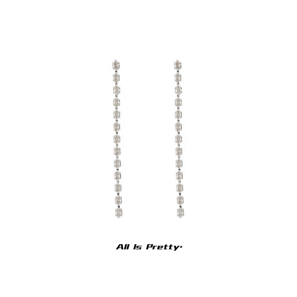 Crystal tassel drop earrings (clip/pin)