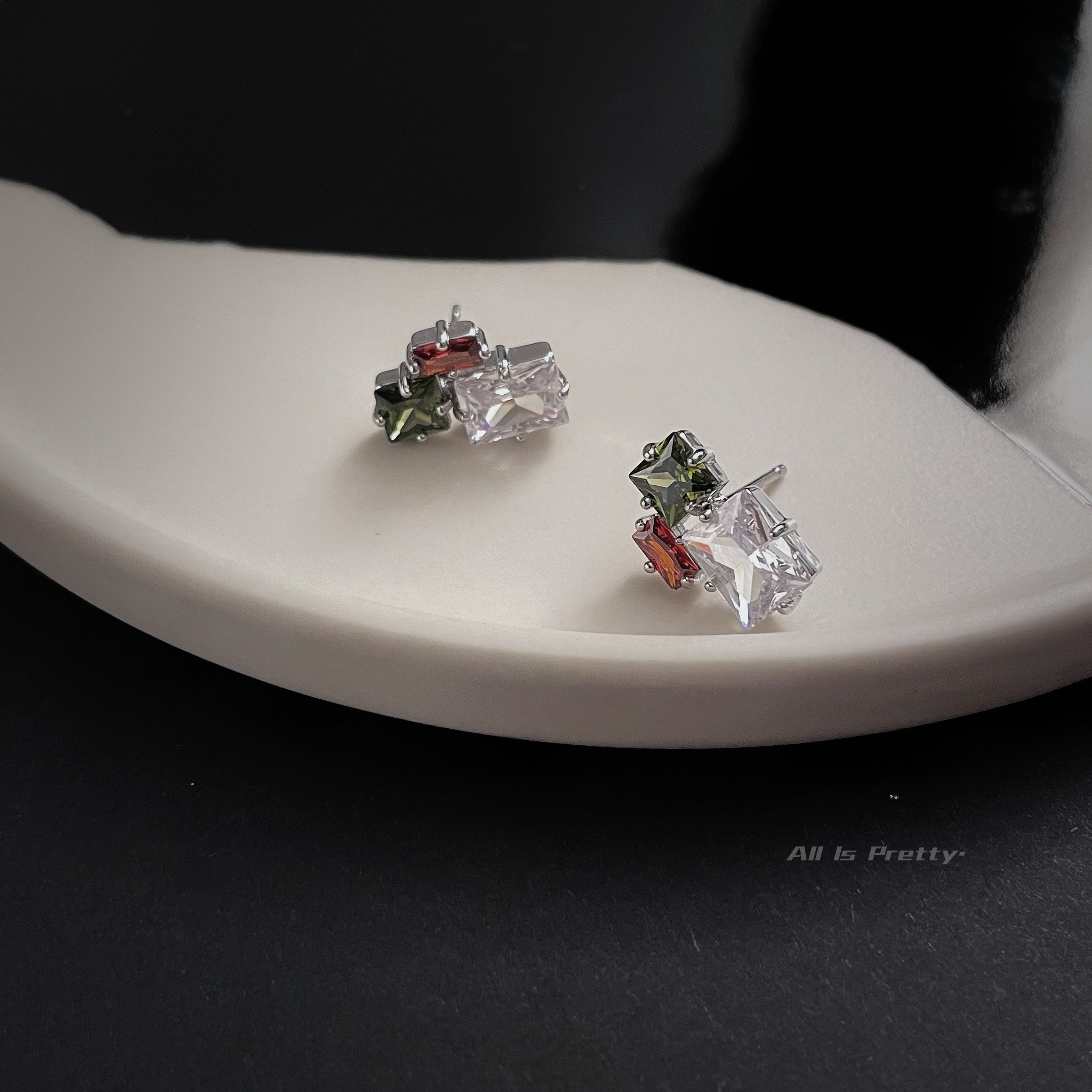 Geometry colour gem studded earrings