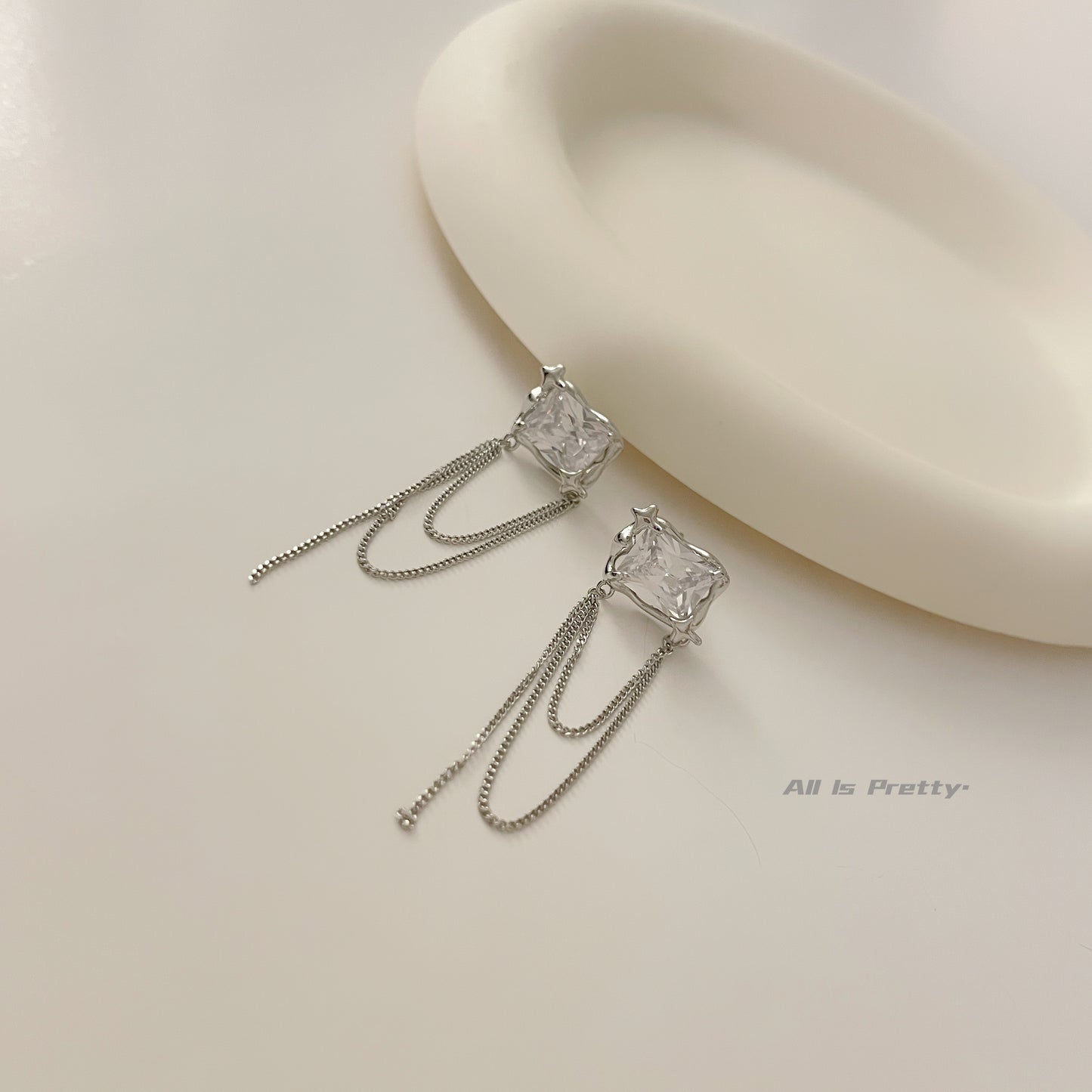 Ice cube tassel earrings