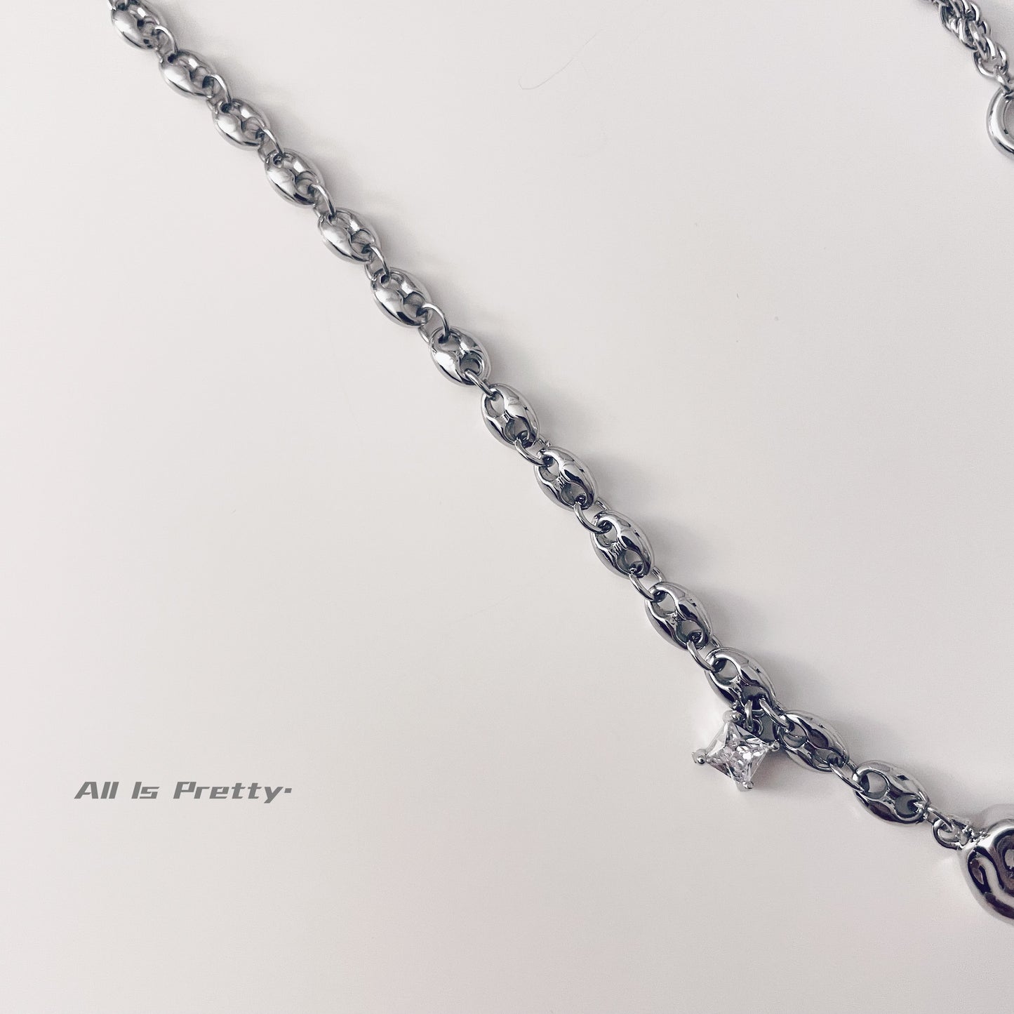 Bold Heart & Stone Link Chain Necklace