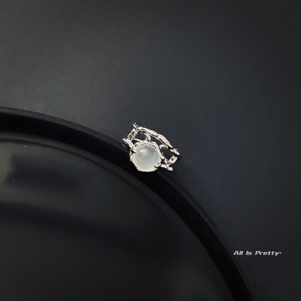 Layered moonstone open ring
