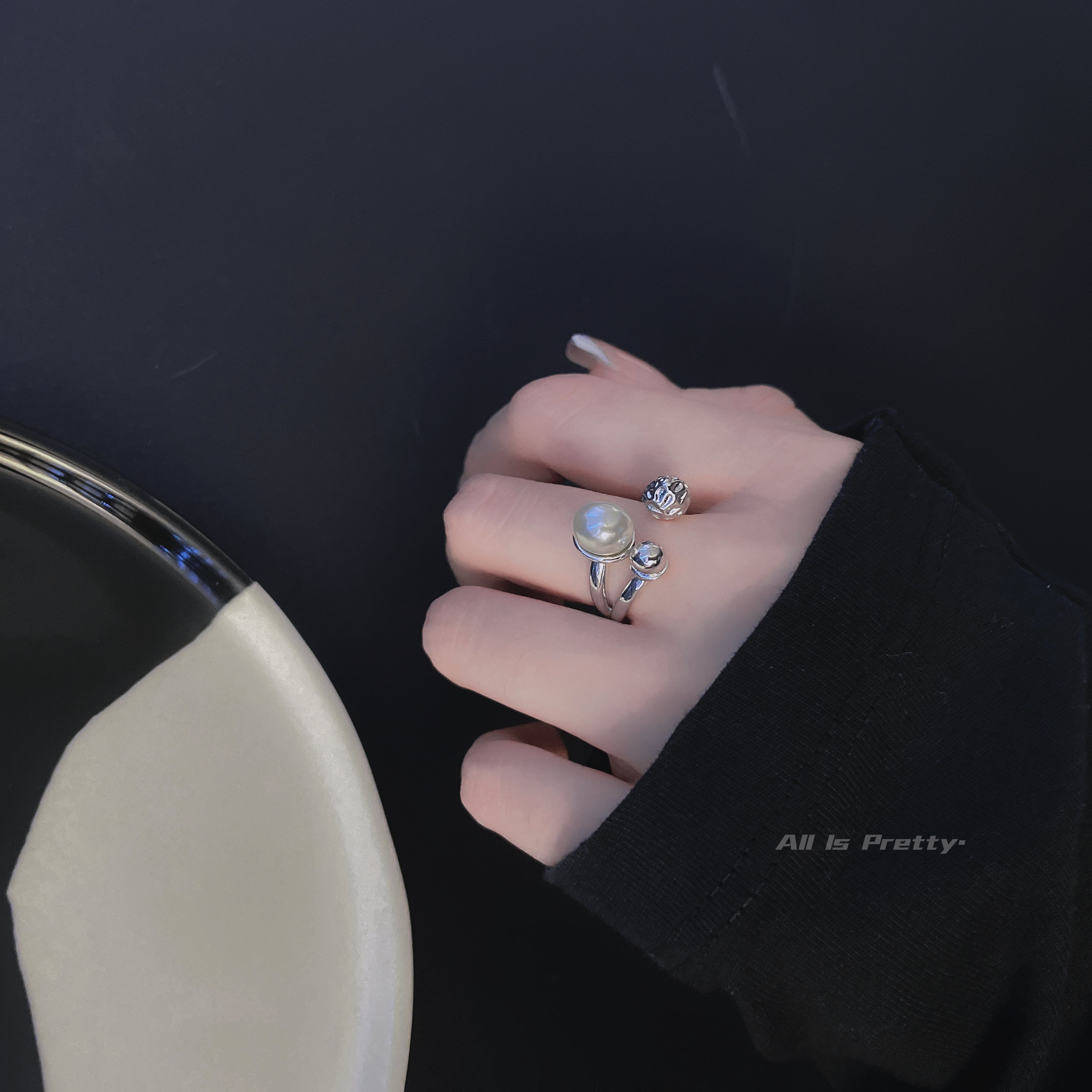 Handmade pearl top open ring