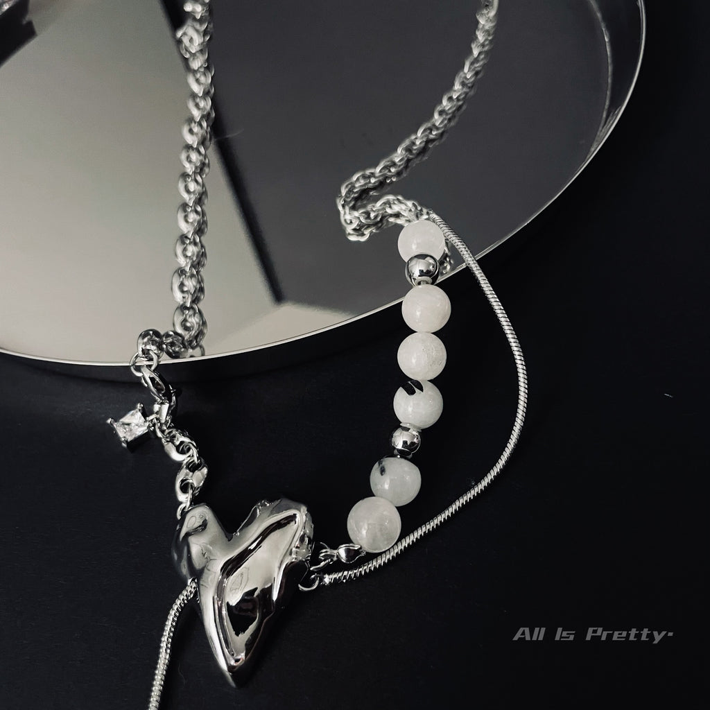Bold Heart & Stone Link Chain Necklace