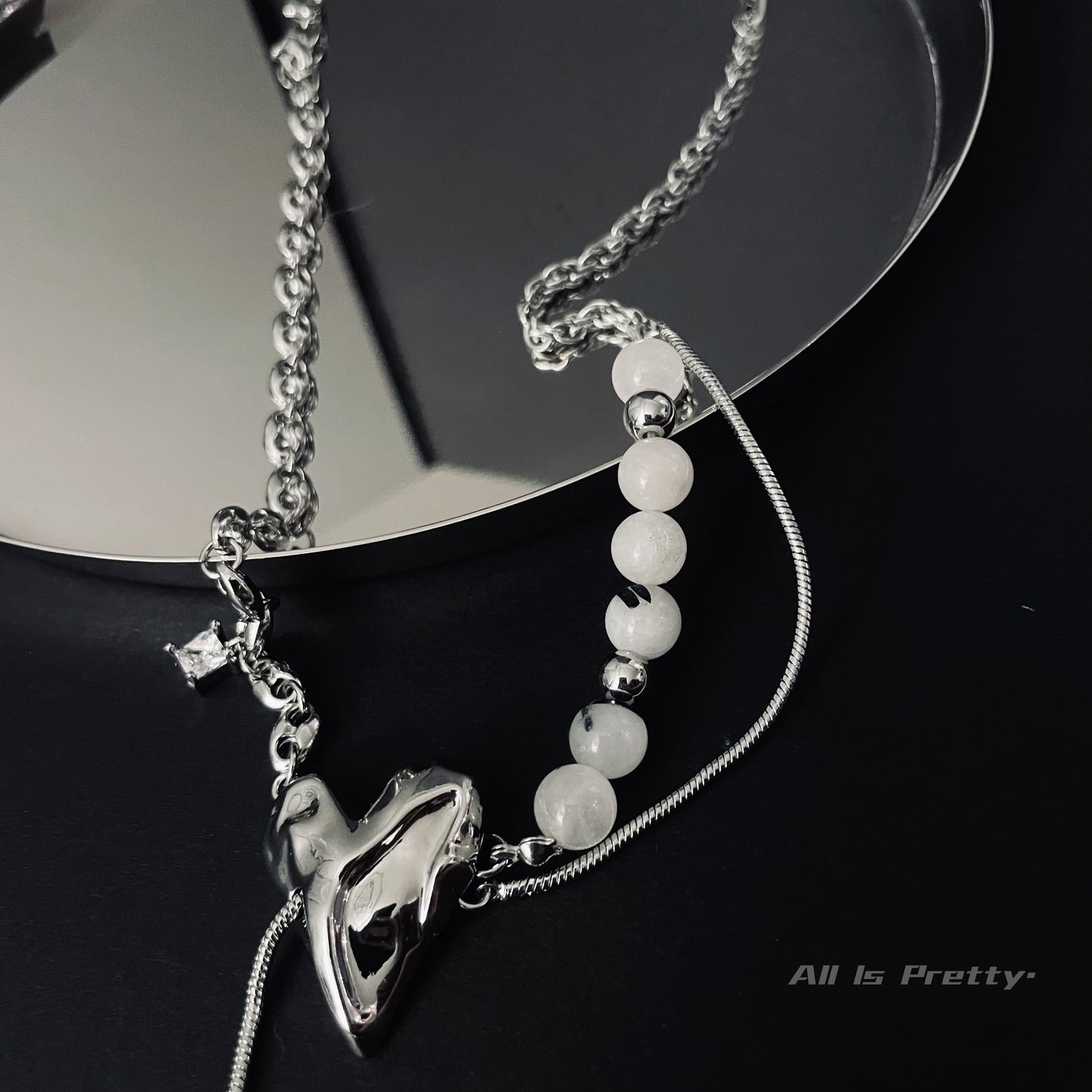Bold Heart & Stone Link Chain Necklace