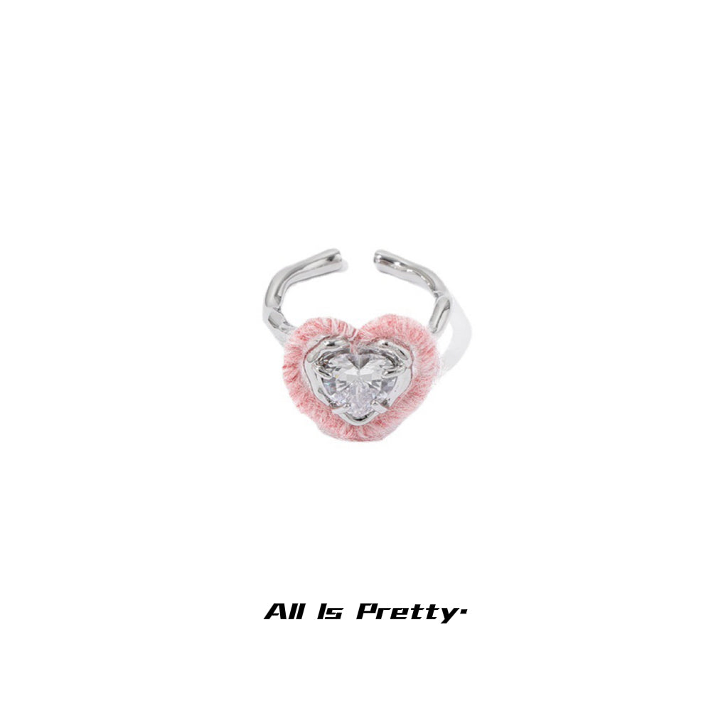 woolen wrapped heart crystal openr ring