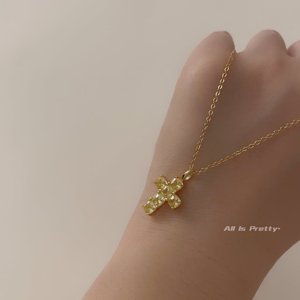 Citrine cross pendant necklace