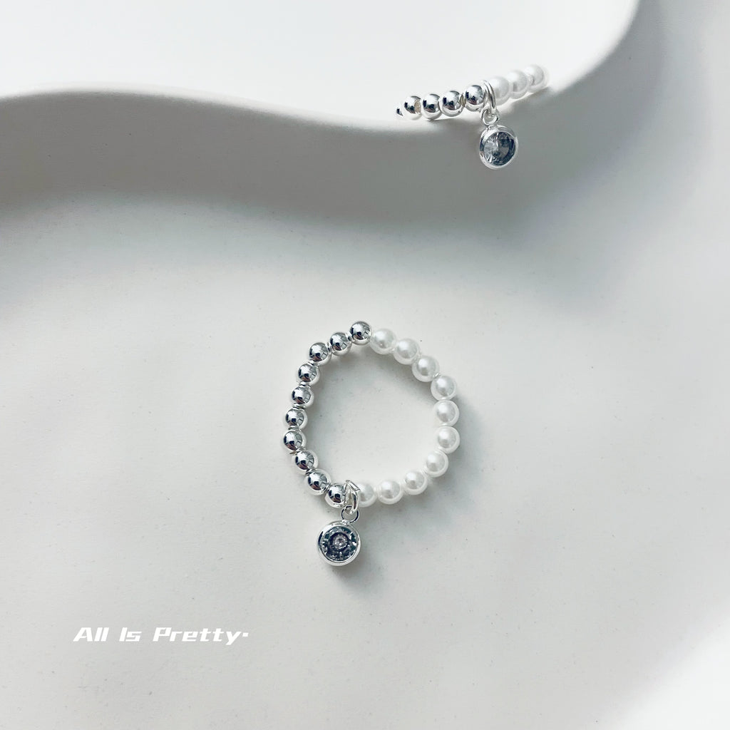 Pearl silver bean band ring