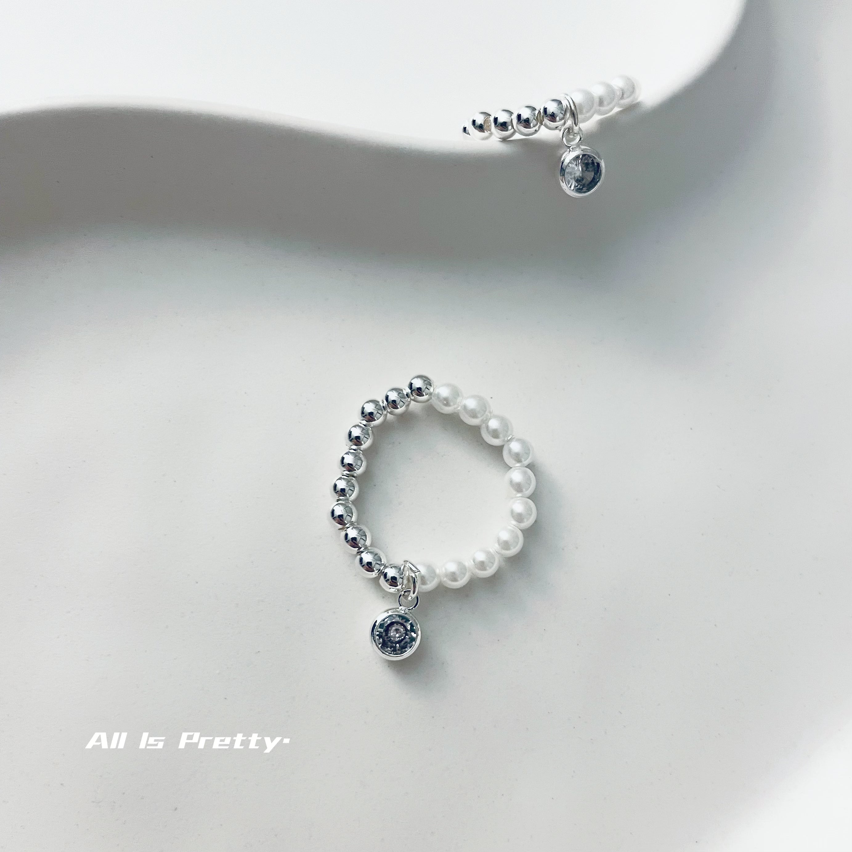 Pearl silver bean band ring