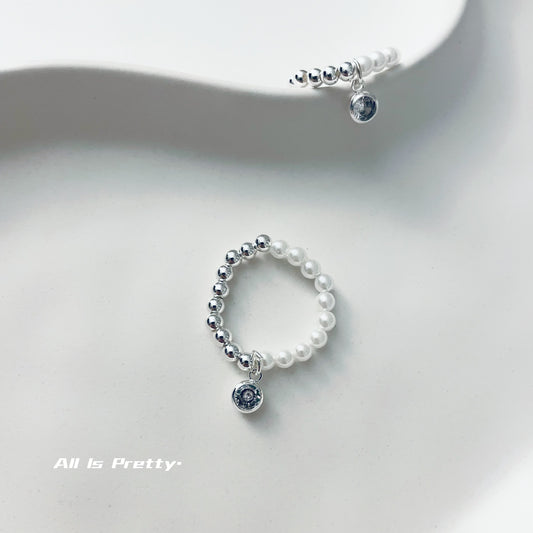 Pearl silver bean band ring