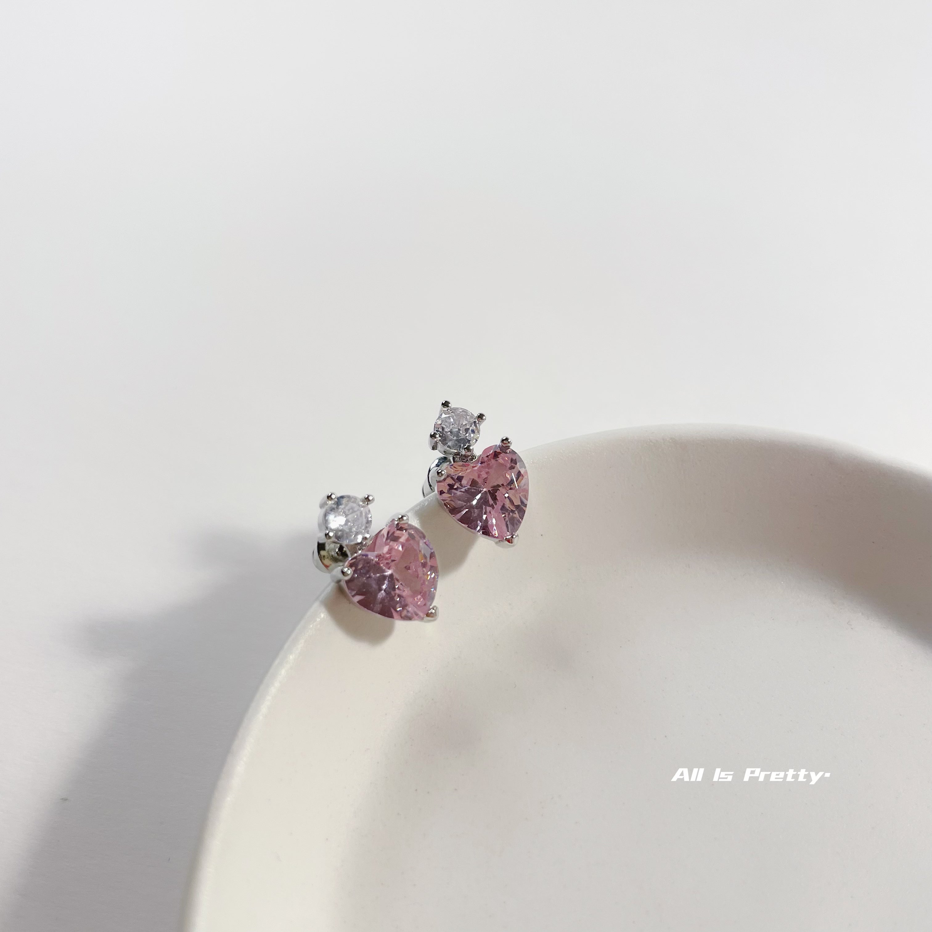 Pink heart crystal earrings
