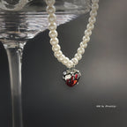 Red crystal heart pearl necklace