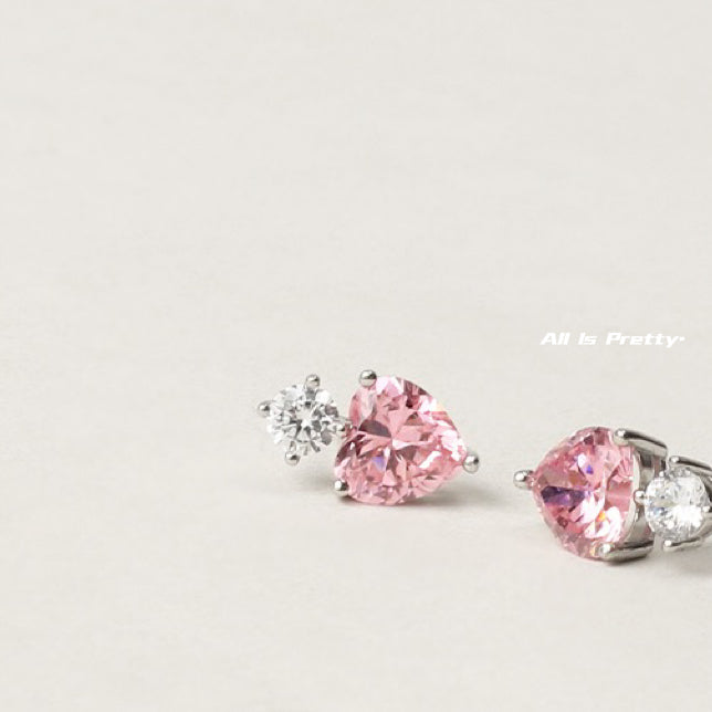 Pink heart crystal earrings