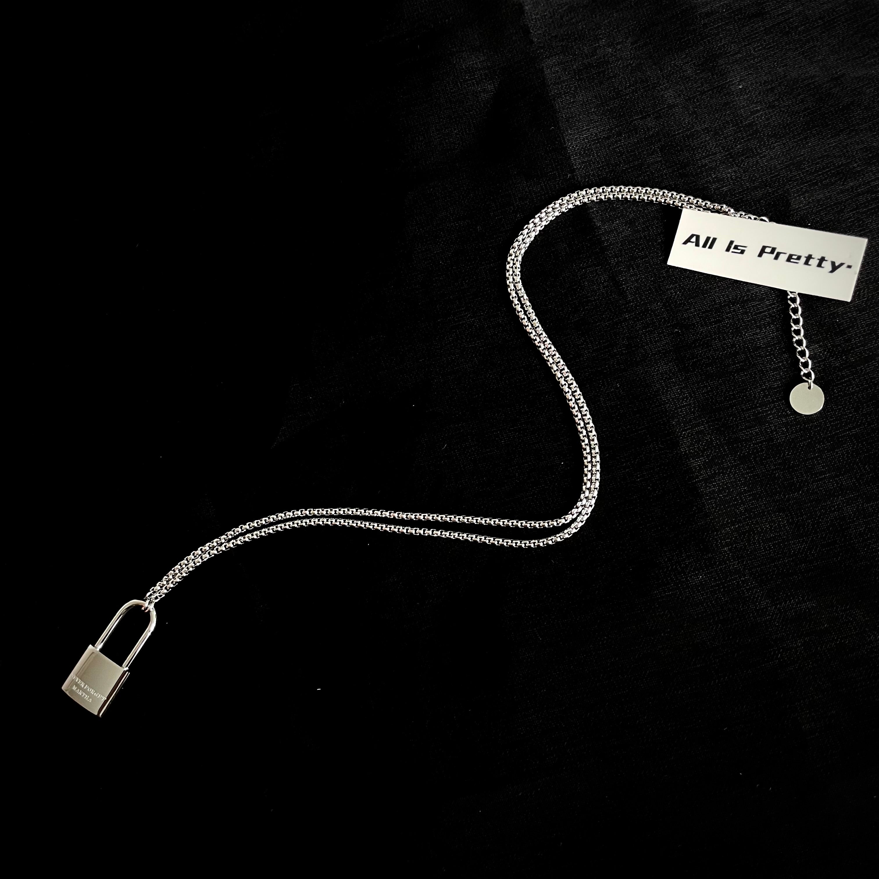 Minimalist lock long necklace