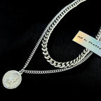 Double layered curb chain necklace with pendant