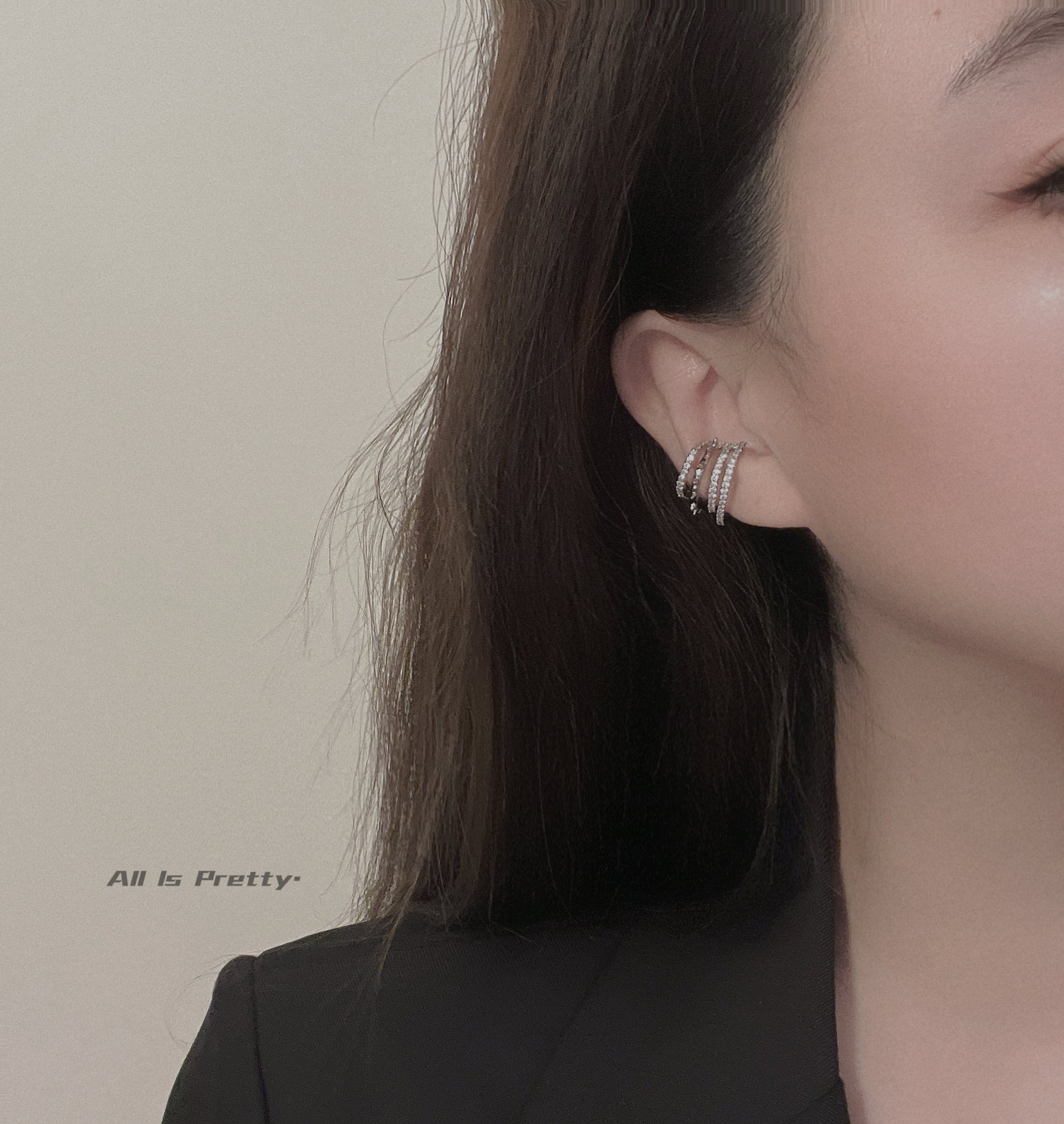 Layered stars crystal cuff earring(single)