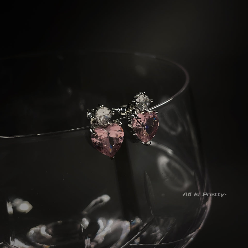 Pink heart crystal earrings