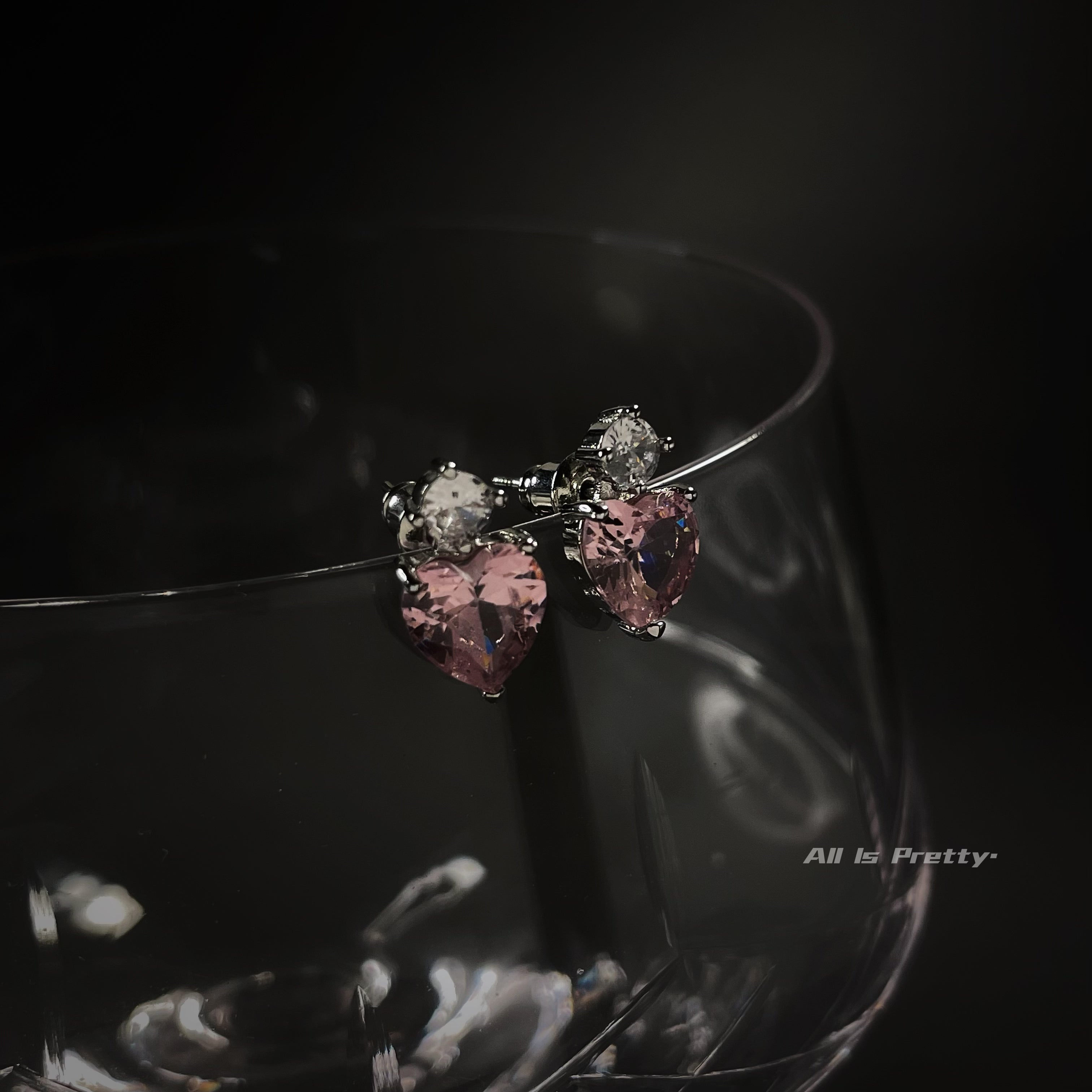 Pink heart crystal earrings