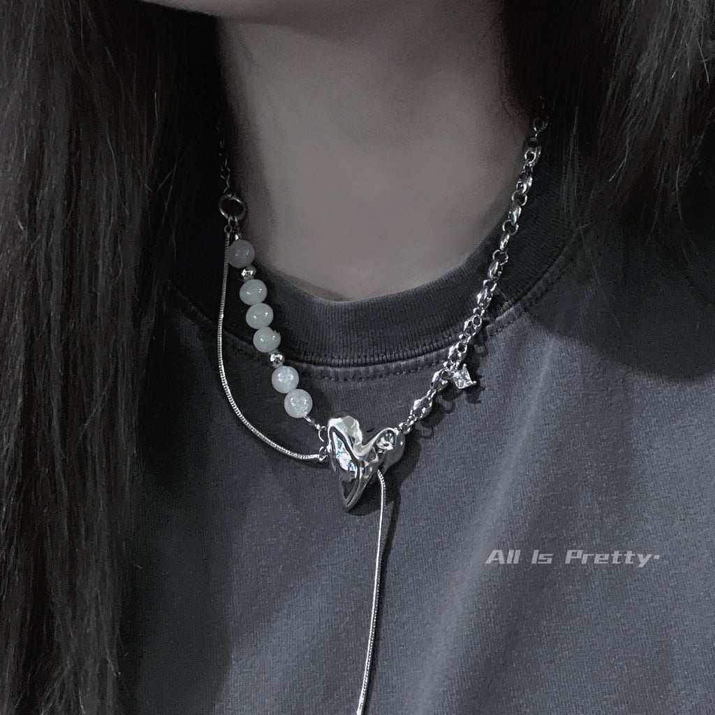 Bold Heart & Stone Link Chain Necklace