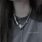 Bold Heart & Stone Link Chain Necklace