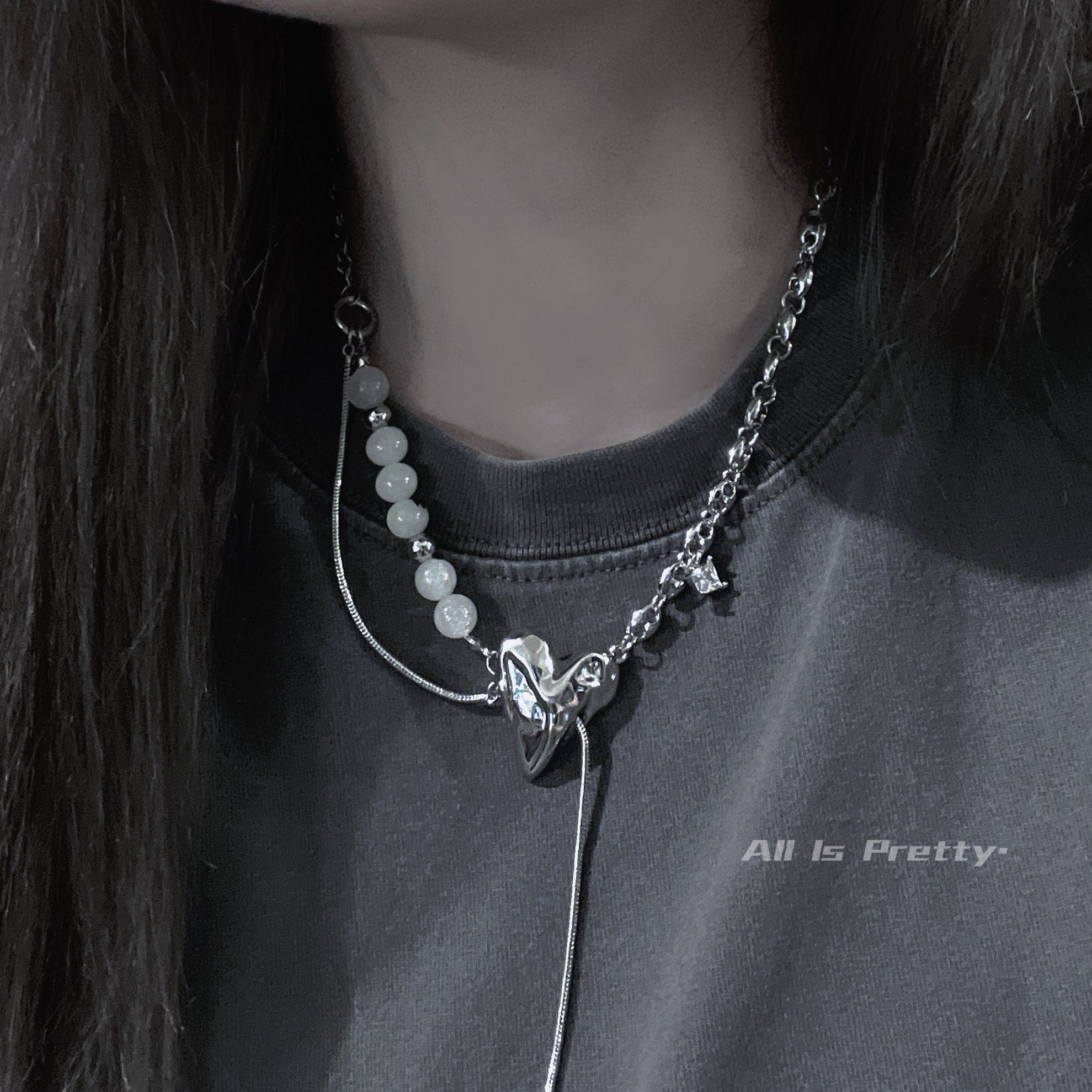 Bold Heart & Stone Link Chain Necklace