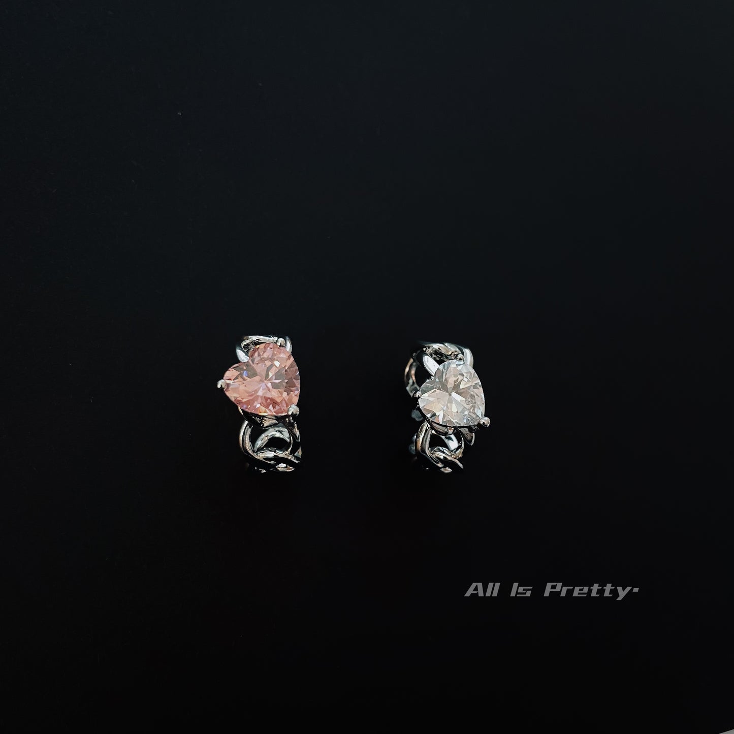 Pink heart crystal chain ring